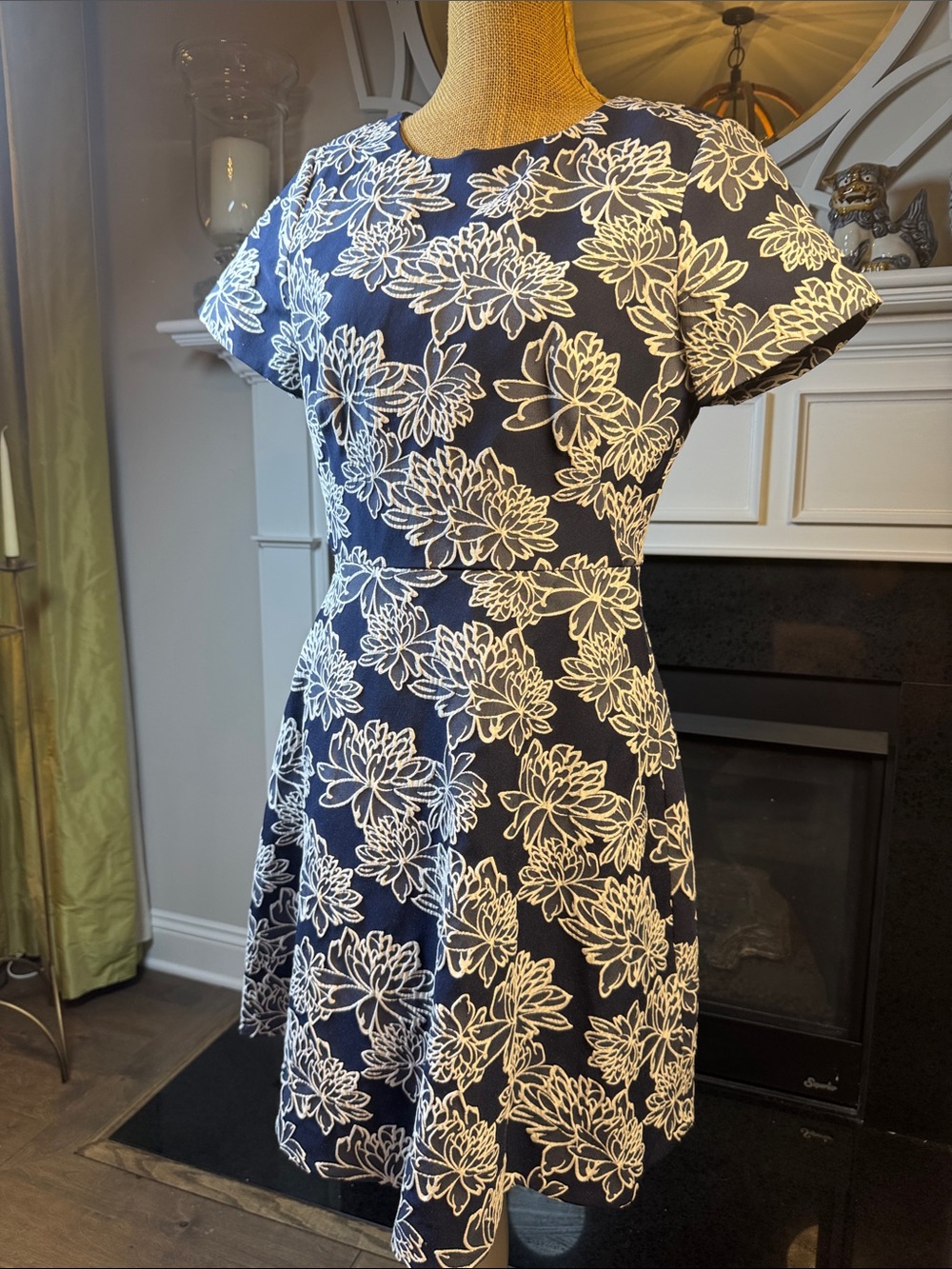 Shoshanna Navy Blue Floral Print Fit-and-Flare Dress 10
